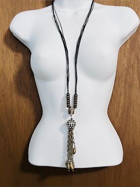 Chico's brass and clear rhinestone tassel pendant Approximately 35"